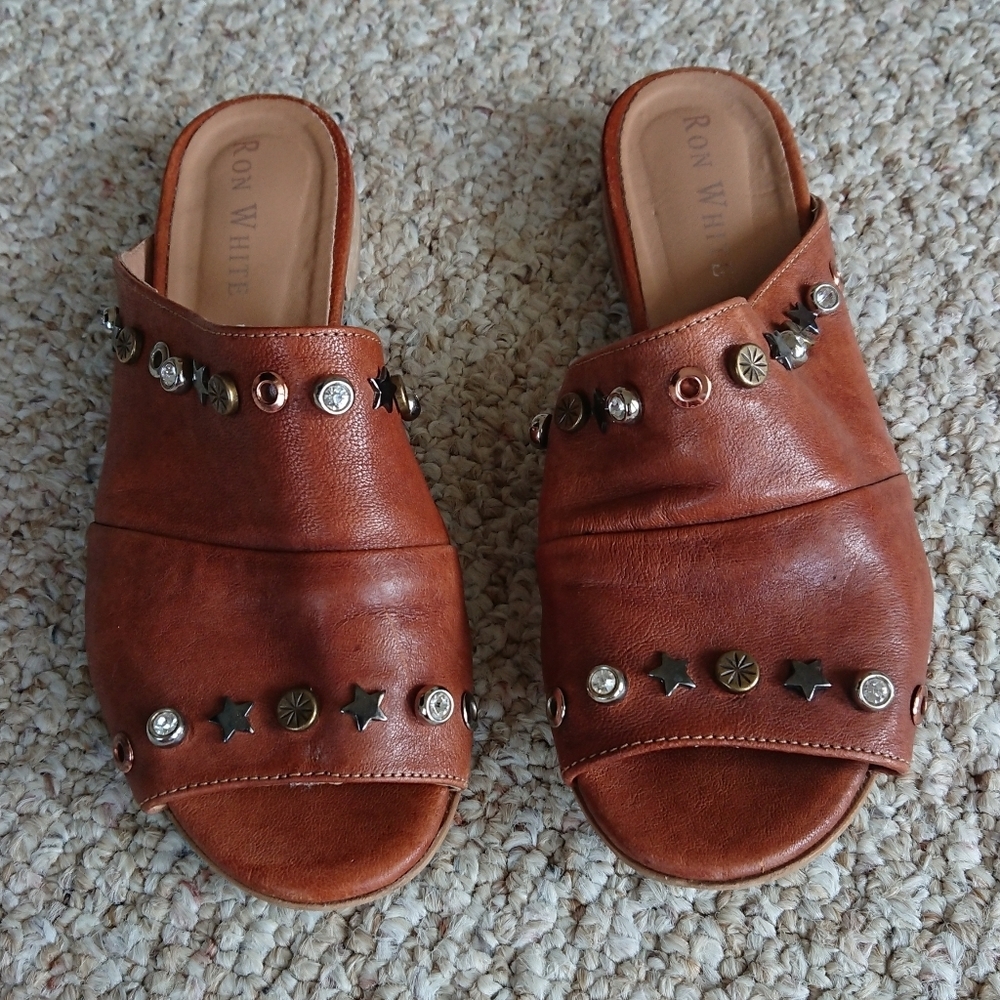 Ron White Studded Brown Leather  Sandals